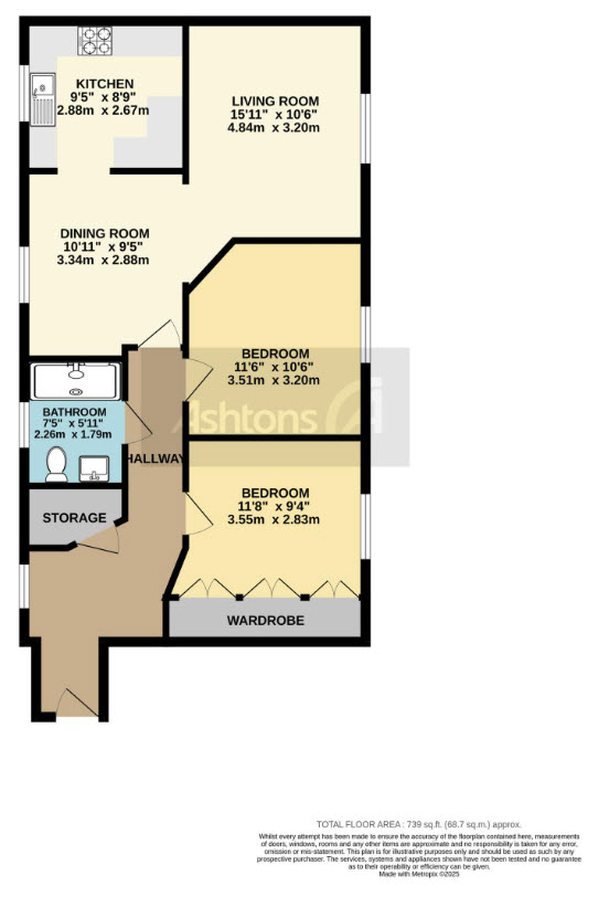 Floor plan for the two-bedroom Kings Park top-floor apartment